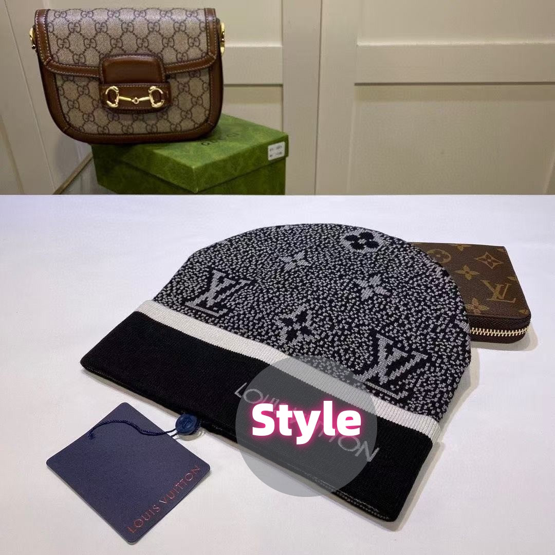Classic Monogram jacquard knit beanie with a folded cuff – a unisex winter hat for warmth