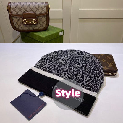 Classic Monogram jacquard knit beanie with a folded cuff – a unisex winter hat for warmth