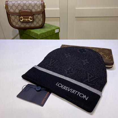 Classic Monogram jacquard knit beanie with a folded cuff – a unisex winter hat for warmth