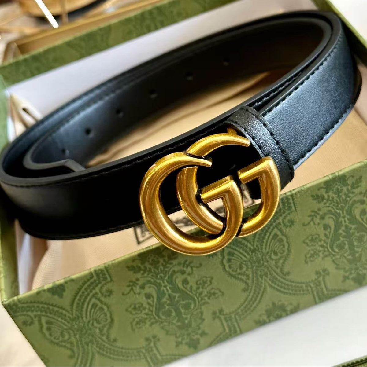 Women's Reversible Leather Belt — Gold Buckle, Width 3.0 cm