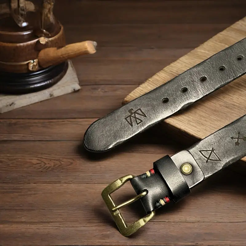 Leather retro and personalized pin buckle belt