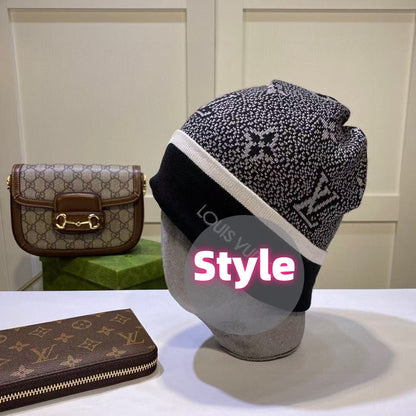 Classic Monogram jacquard knit beanie with a folded cuff – a unisex winter hat for warmth