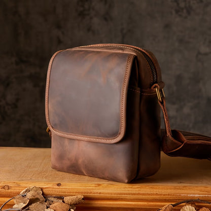 Handmade Vintage Genuine Leather Small Crossbody Bag – Top-Grain Cowhide / Crazy Horse Leather Casual Sling Bag