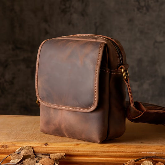 Handmade Vintage Genuine Leather Small Crossbody Bag – Top-Grain Cowhide / Crazy Horse Leather Casual Sling Bag