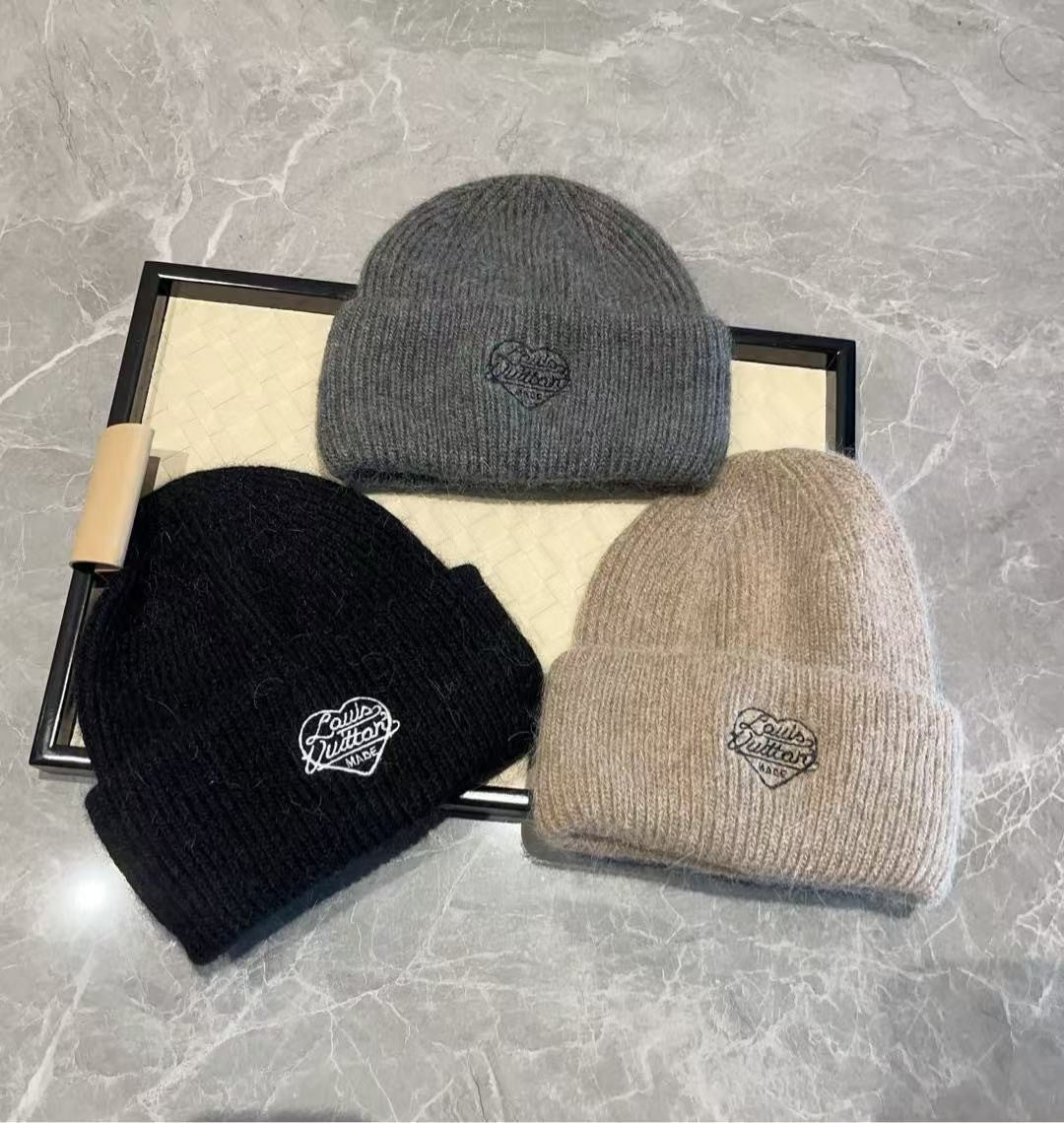 Unisex mohair winter beanie with a heart-shaped embroidery and a folded cuff