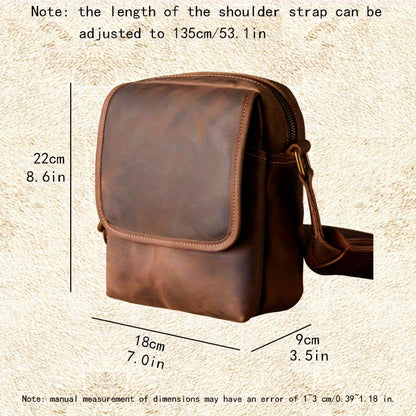 Handmade Vintage Genuine Leather Small Crossbody Bag – Top-Grain Cowhide / Crazy Horse Leather Casual Sling Bag