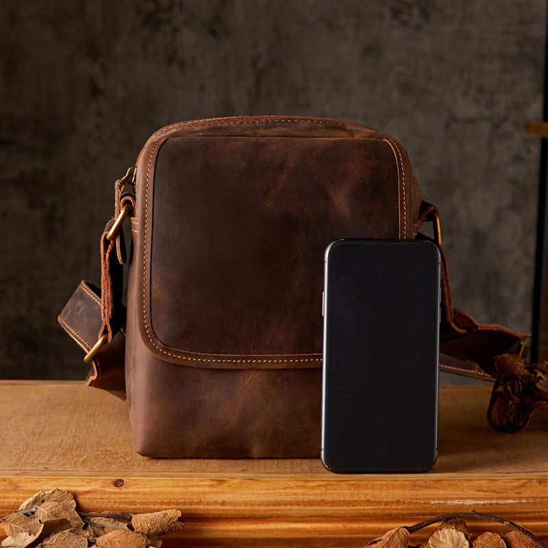 Handmade Vintage Genuine Leather Small Crossbody Bag – Top-Grain Cowhide / Crazy Horse Leather Casual Sling Bag