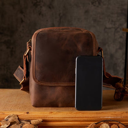Handmade Vintage Genuine Leather Small Crossbody Bag – Top-Grain Cowhide / Crazy Horse Leather Casual Sling Bag