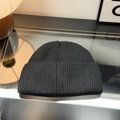 Black Ribbed Knit Cuffed Beanie, Gothic Cross Leather Patch Rivet Decor Winter Streetwear Hat for Men Women