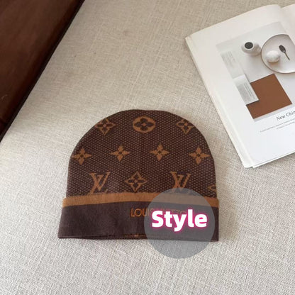 Classic Monogram jacquard knit beanie with a folded cuff – a unisex winter hat for warmth